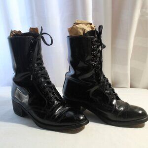 Charles David Black Patent Leather Ankle Boots, Nathalia M., Made in Spain, 5.5
